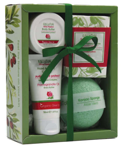 Darčekový set 4 GRAN.JABLKO- Krém na ruky & telov.maslo & mydlo & špongia konjac