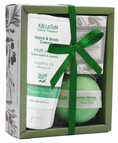 Darčekový set 3 - Krém na ruky s Mastihou & mydlo & špongia konjac