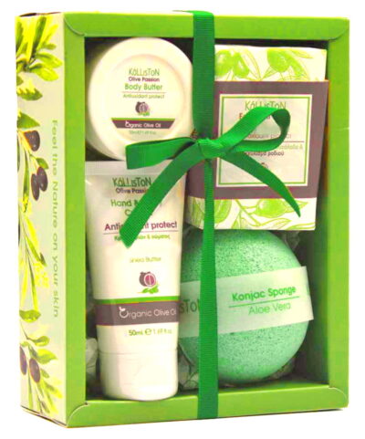Darčekový set 4 Mastiha - Krém na ruky & telov.maslo & mydlo & špongia konjac