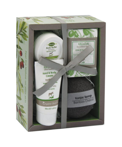 Darčekový set 4 OSLÍK - Krém na ruky & tel.maslo & mydlo & konjac špongia