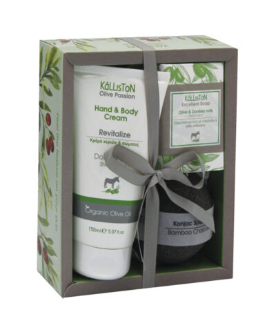 Darčekový set 3 OSLÍK - Krém na ruky a telo & mydlo & konjac špongia