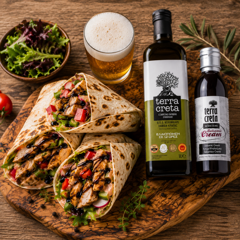 Recepty — Krétska gastronómia 16 Kuracie prsia v tortile s krémom BALSAMICO