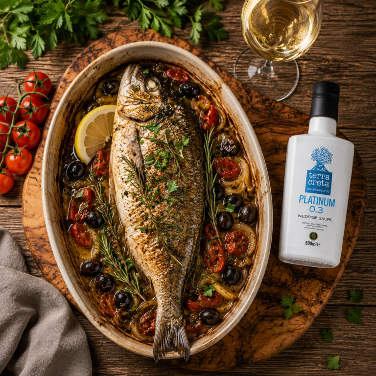 Recepty — Krétska gastronómia 17 Pečená ryba so zeleninou a rozmarínom