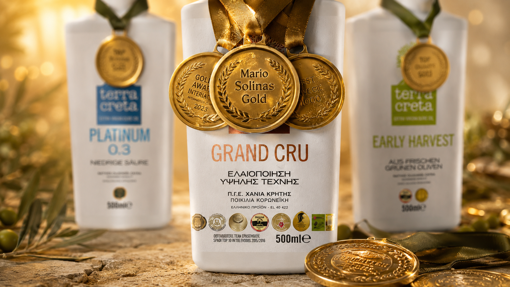 Terra Creta: Olivový olej, ktorý vyhral 150 ocenení — príbeh zlatého oleja z Kréty 2 Terra Creta Grand Cru Mario Solinas Gold medaila