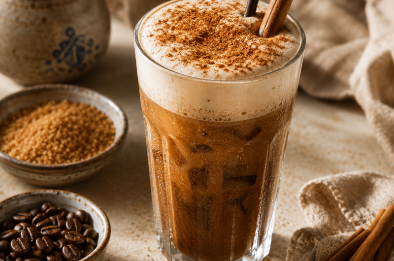 Krétske Freddo Cappuccino s hnedým cukrom a škoricou