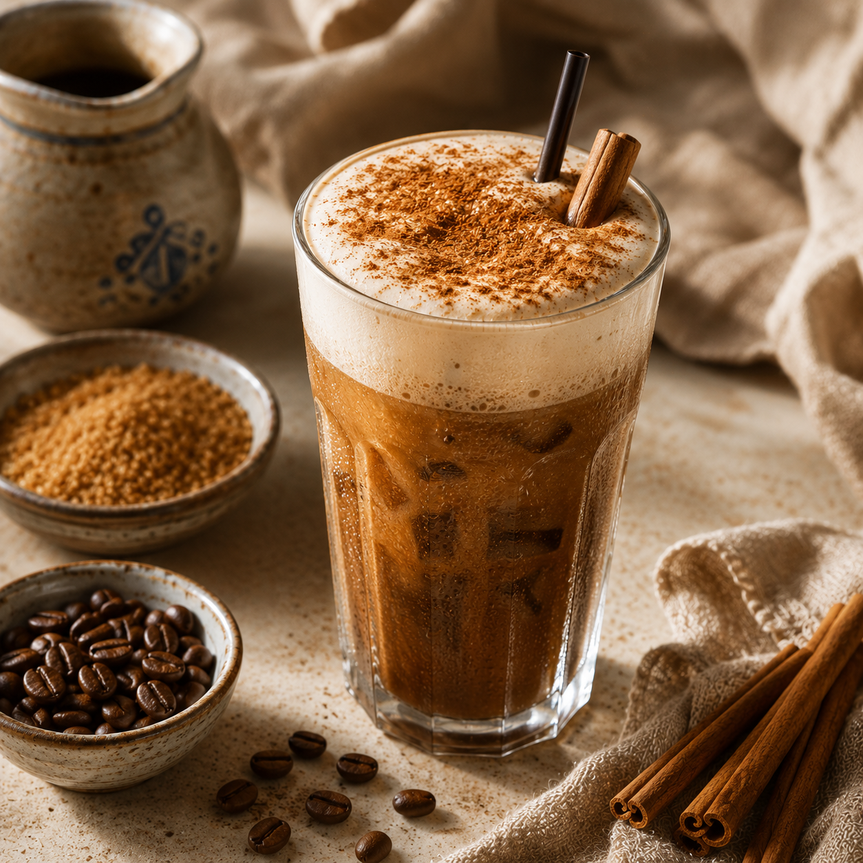 Krétske Freddo Cappuccino s hnedým cukrom a škoricou 39 Hotové jedlo