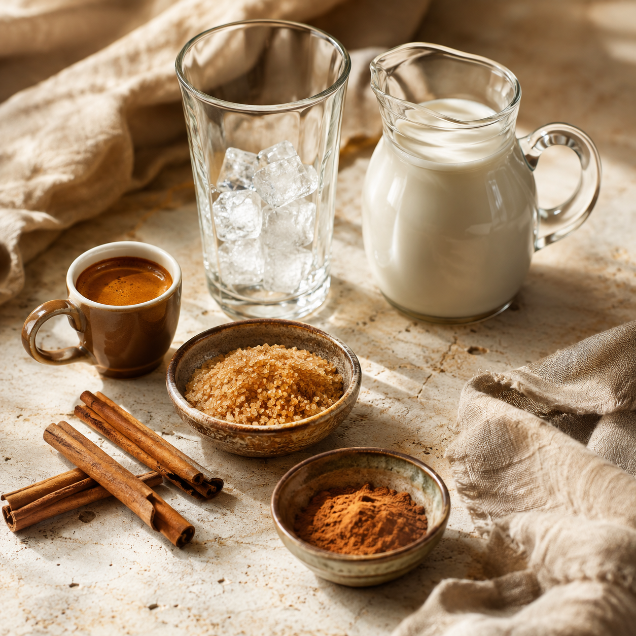 Krétske Freddo Cappuccino s hnedým cukrom a škoricou 36 Suroviny