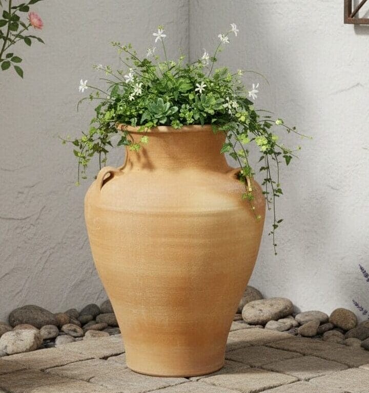 18A Kvetináč 75x60 cm 1 Krétska amfora, kvetináč osadený rastlinou v záhrade